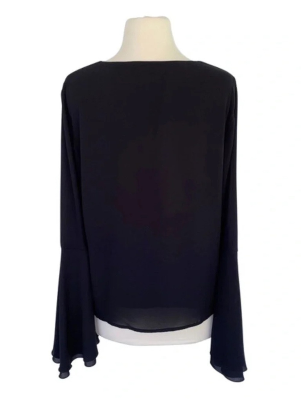 (13) Carmen Marc Valvo V Neck Split Bell Sleeve Blouse Black Medium - Picture 7 of 11